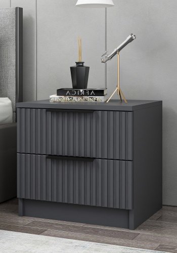 FUNZI LIVING Plus 7898 sengebord, m. 2 skuffer - antracitgr melamin (50x47)