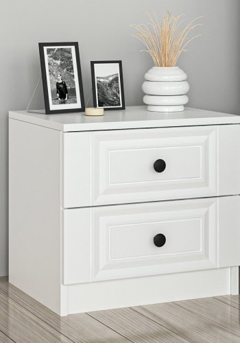 FUNZI LIVING 4923 sengebord, m. 2 skuffer - hvid melamin (54x47)