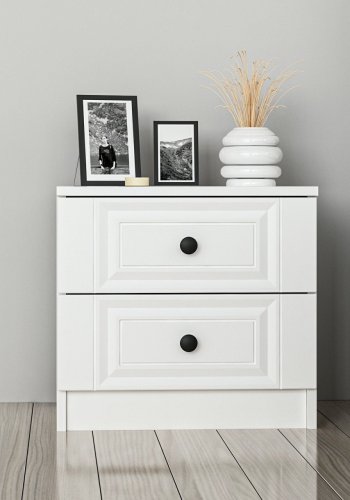 FUNZI LIVING 4923 sengebord, m. 2 skuffer - hvid melamin (54x47)