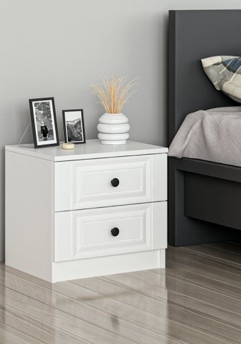 FUNZI LIVING 4923 sengebord, m. 2 skuffer - hvid melamin (54x47)