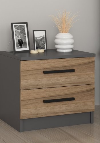 FUNZI LIVING 4920 sengebord, m. 2 skuffer - valnddefarvet melamin (54x47)