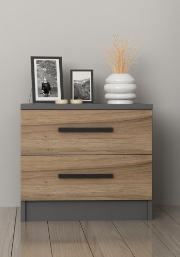 FUNZI LIVING 4920 sengebord, m. 2 skuffer - valnddefarvet melamin (54x47)