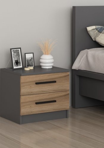 FUNZI LIVING 4920 sengebord, m. 2 skuffer - valnddefarvet melamin (54x47)