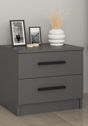 FUNZI LIVING 4921 sengebord, m. 2 skuffer - antracitgr melamin (54x47)