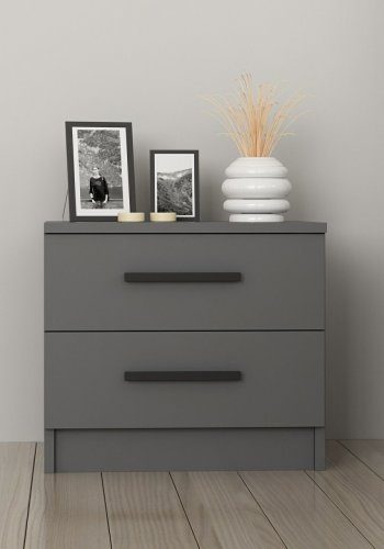 FUNZI LIVING 4921 sengebord, m. 2 skuffer - antracitgr melamin (54x47)