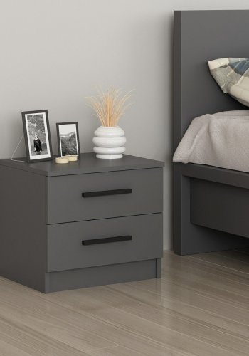 FUNZI LIVING 4921 sengebord, m. 2 skuffer - antracitgr melamin (54x47)