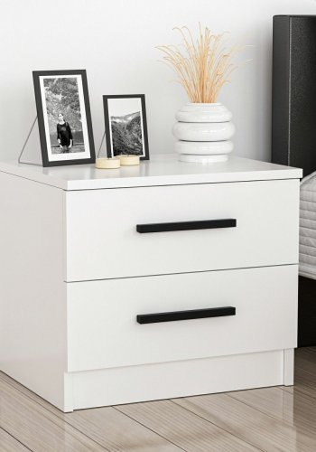 FUNZI LIVING 84 sengebord, m. 2 skuffer - hvid melamin (50x47)