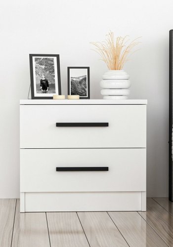 FUNZI LIVING 84 sengebord, m. 2 skuffer - hvid melamin (50x47)