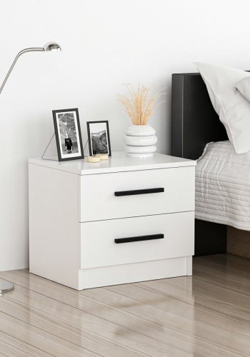 FUNZI LIVING 84 sengebord, m. 2 skuffer - hvid melamin (50x47)