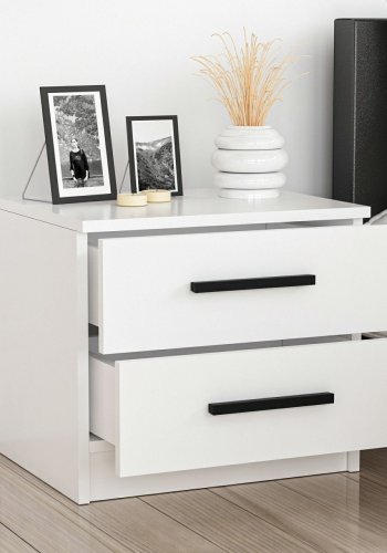 FUNZI LIVING 84 sengebord, m. 2 skuffer - hvid melamin (50x47)