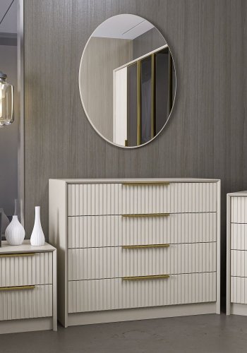 FUNZI LIVING Luxe 7940 kommode og ovalt vgspejl, m. 4 skuffer - spejlglas og stone melamin