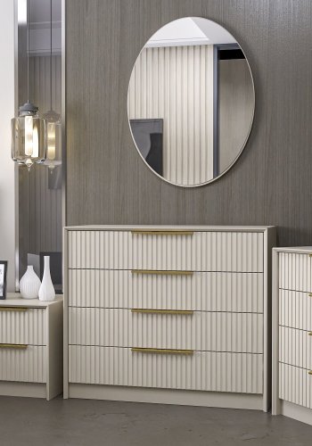 FUNZI LIVING Luxe 7940 kommode og ovalt vgspejl, m. 4 skuffer - spejlglas og stone melamin