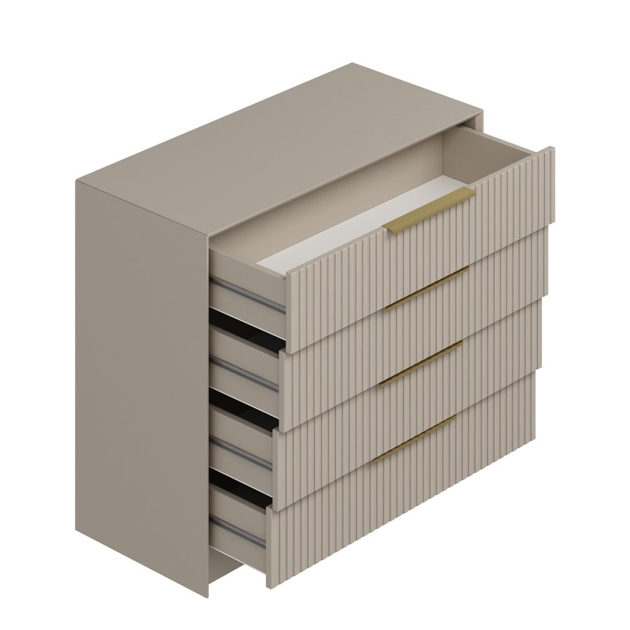 FUNZI LIVING Luxe 7940 kommode og ovalt vgspejl, m. 4 skuffer - spejlglas og stone melamin