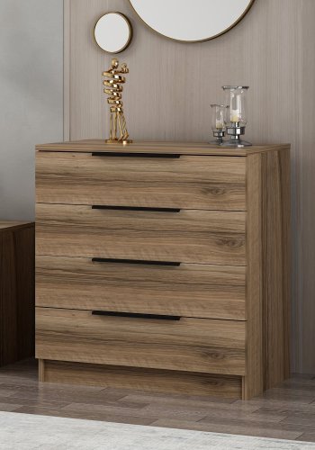 FUNZI LIVING Plus 7913 kommode, m. 4 skuffer - valnddefarvet melamin