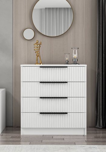 FUNZI LIVING 7912 kommode, m. 4 skuffer - hvid melamin