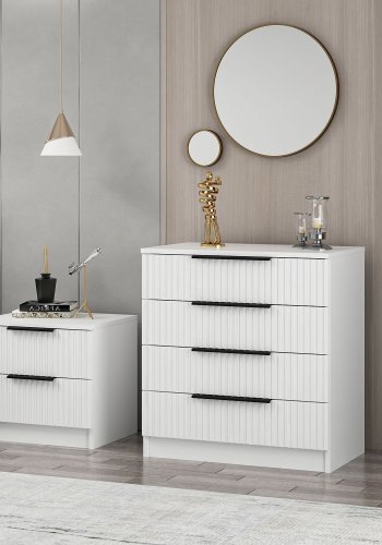 FUNZI LIVING 7912 kommode, m. 4 skuffer - hvid melamin