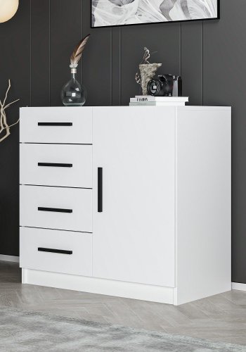 FUNZI LIVING 7901 kommode, m. 1 lge, 2 hylder og 4 skuffer - hvid melamin