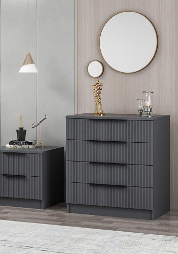 FUNZI LIVING 7899 kommode, m. 4 skuffer - antracitgr melamin