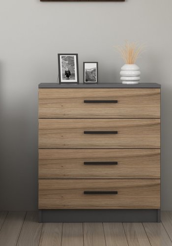 FUNZI LIVING 4924 kommode, m. 4 skuffer - valnddefarvet melamin