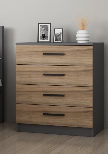 FUNZI LIVING 4924 kommode, m. 4 skuffer - valnddefarvet melamin