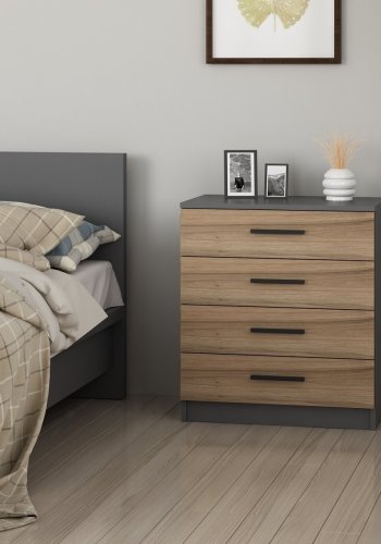 FUNZI LIVING 4924 kommode, m. 4 skuffer - valnddefarvet melamin