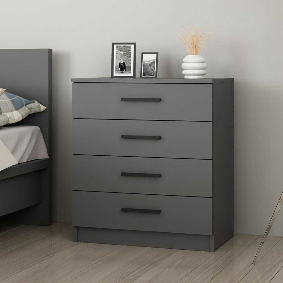 FUNZI LIVING 4925 kommode, m. 4 skuffer - antracitgr melamin