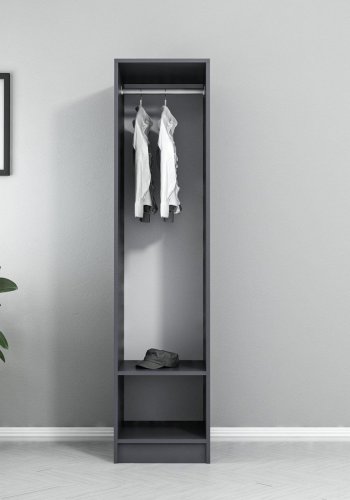 FUNZI LIVING 210 bent garderobeskab, m. 1 bjlestang og 1 hylde - antracitgr melamin