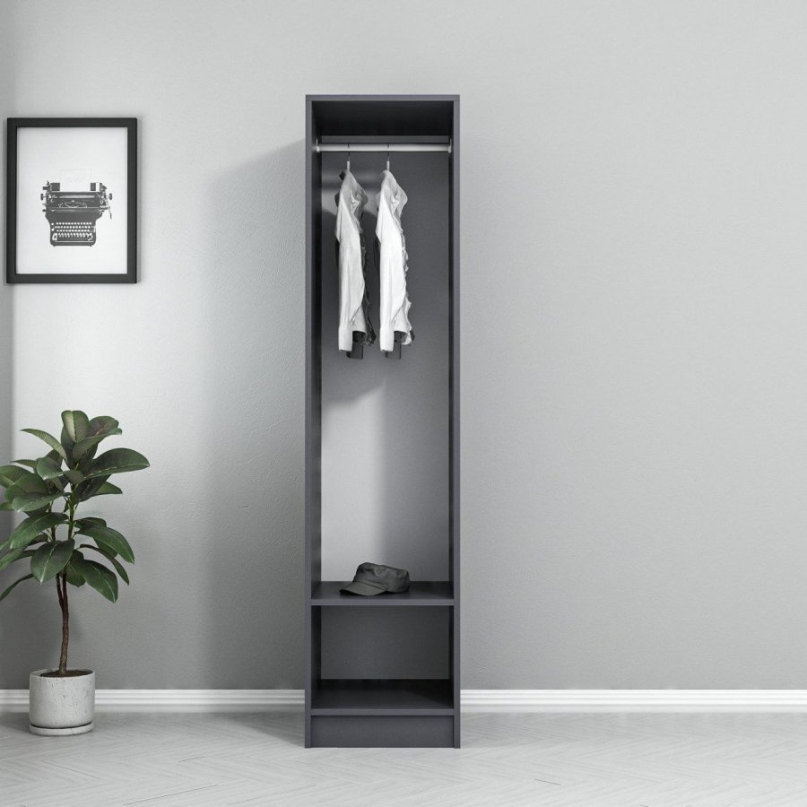 FUNZI LIVING 210 bent garderobeskab, m. 1 bjlestang og 1 hylde - antracitgr melamin