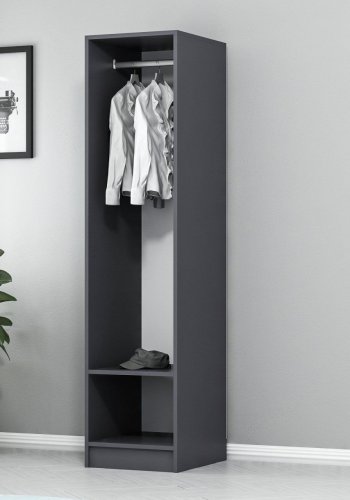 FUNZI LIVING 210 bent garderobeskab, m. 1 bjlestang og 1 hylde - antracitgr melamin