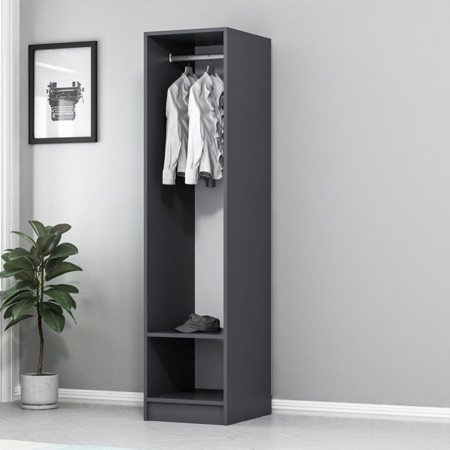 FUNZI LIVING 210 bent garderobeskab, m. 1 bjlestang og 1 hylde - antracitgr melamin