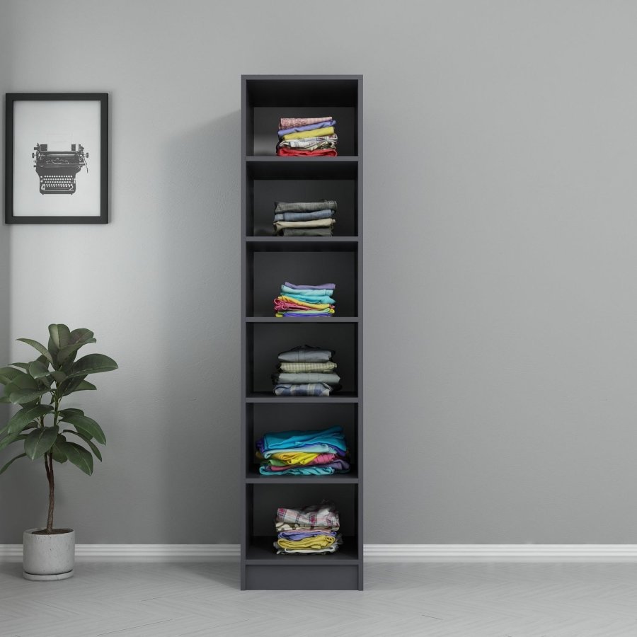 FUNZI LIVING 210 bent garderobeskab, m. 5 hylder -antracit melamin