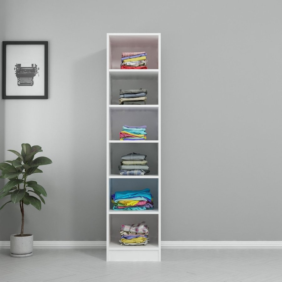 FUNZI LIVING 190 bent garderobeskab, m. 5 hylder - hvid melamin