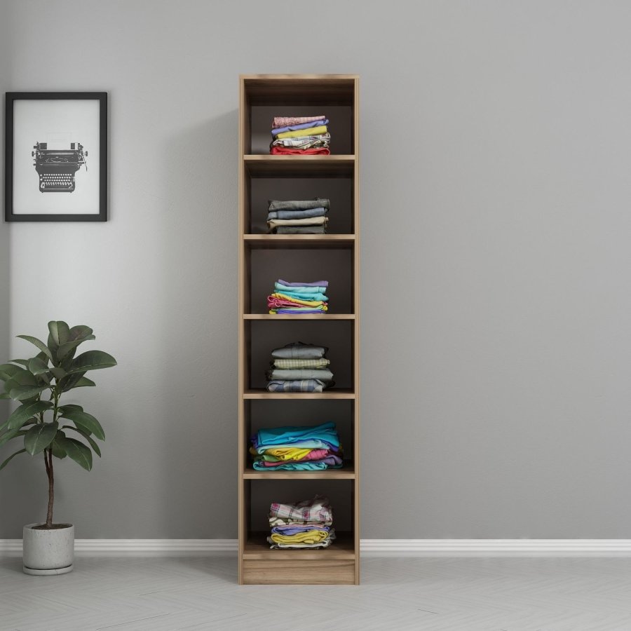 FUNZI LIVING 210 bent garderobeskab, m. 5 hylder - natur melamin