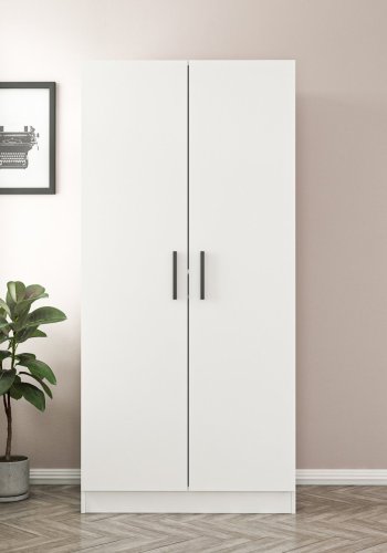 FUNZI LIVING Kales 190 garderobeskab, m. 2 lger, 1 hylde, 2 bjlestnger - hvid melamin