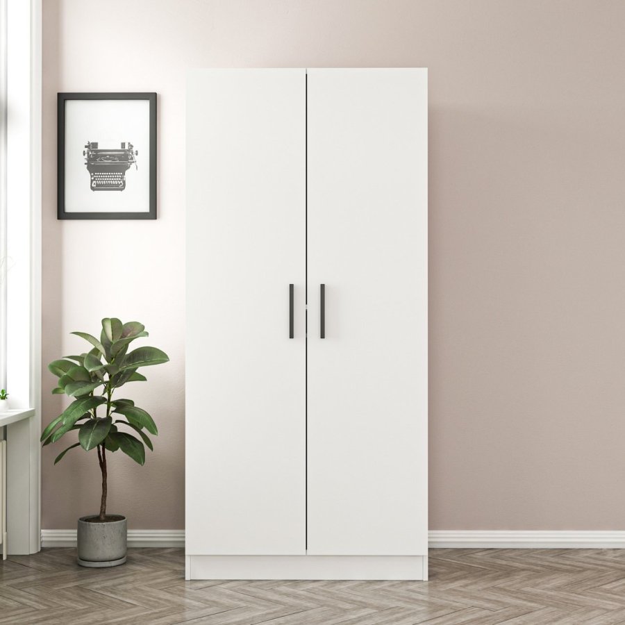 FUNZI LIVING Kales 190 garderobeskab, m. 2 lger, 1 hylde, 2 bjlestnger - hvid melamin