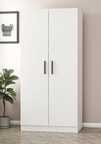 FUNZI LIVING Kales 190 garderobeskab, m. 2 lger, 1 hylde, 2 bjlestnger - hvid melamin