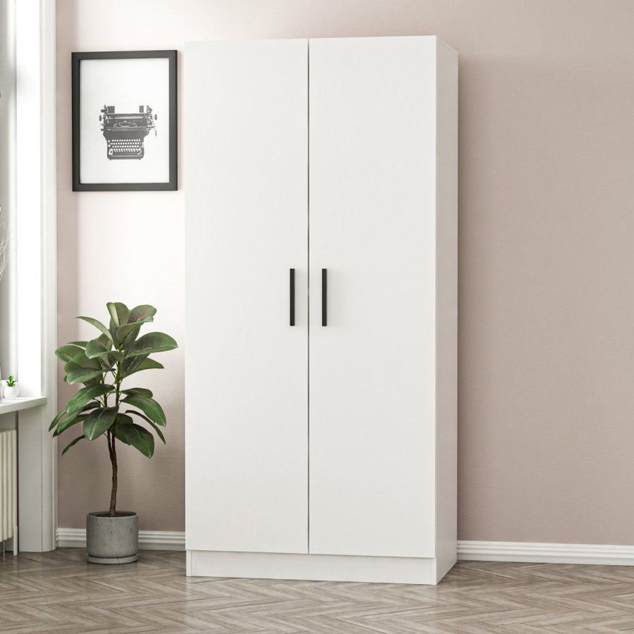 FUNZI LIVING Kales 190 garderobeskab, m. 2 lger, 1 hylde, 2 bjlestnger - hvid melamin