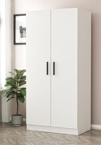 FUNZI LIVING Kales 210 garderobeskab, m. 2 lger, 1 hylde, 2 bjlestnger - hvid melamin