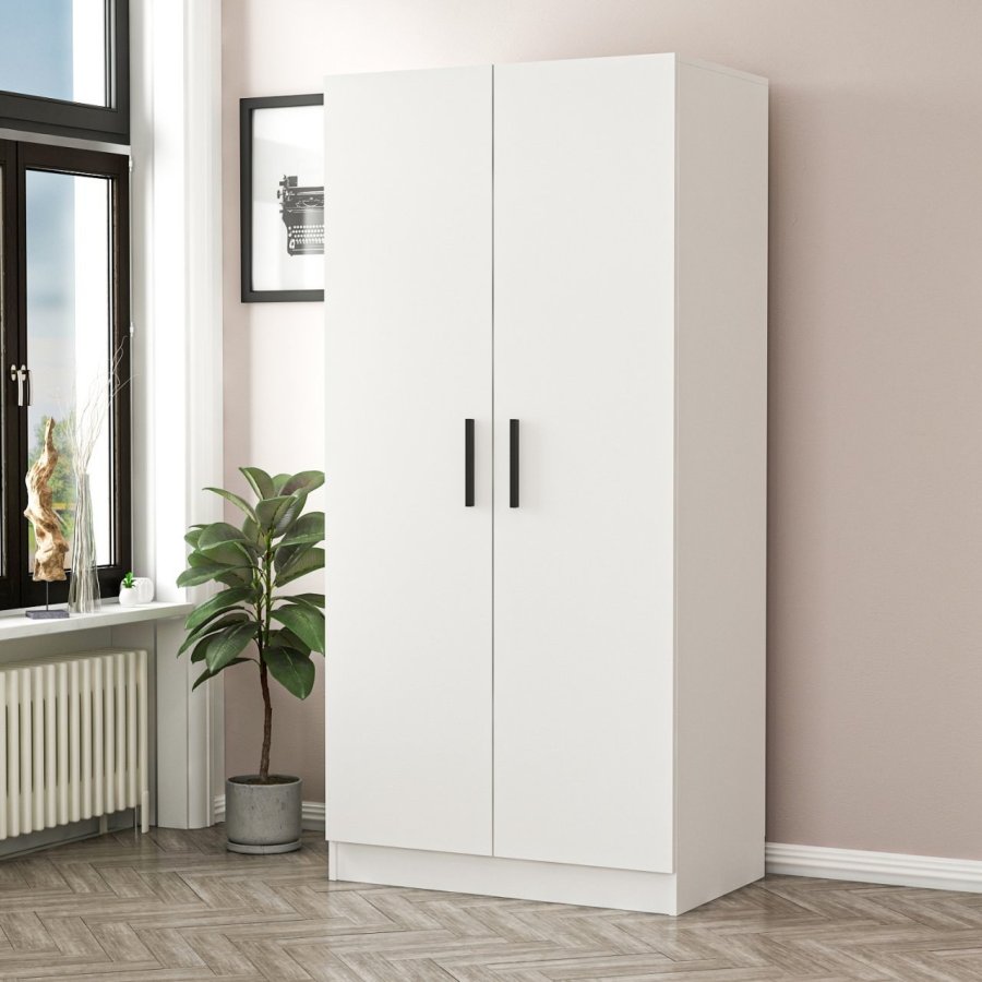 FUNZI LIVING Kales 210 garderobeskab, m. 2 lger, 1 hylde, 2 bjlestnger - hvid melamin