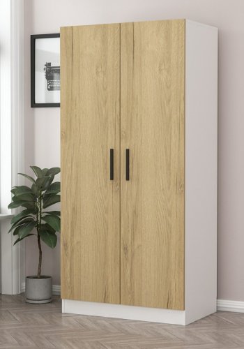 FUNZI LIVING 190 garderobeskab, m. 2 lger, 1 hylde, 2 bjlestnger - valnddefarvet og hvid melamin