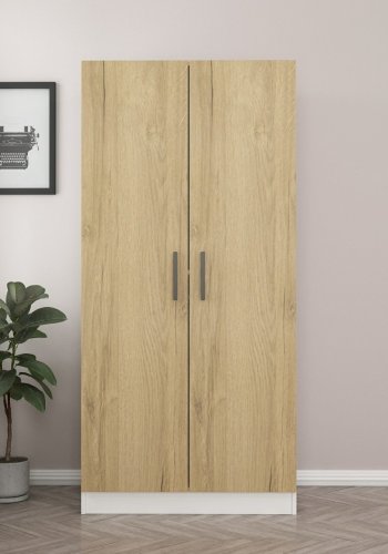 FUNZI LIVING 210 garderobeskab, m. 2 lger, 1 hylde, 2 bjlestnger - valnddefarvet og hvid melamin