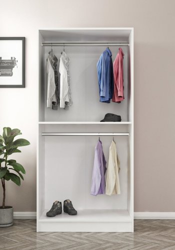 FUNZI LIVING Kales 190 garderobeskab, m. 2 spejllger, 1 hylde, 2 bjlestnger - hvid melamin