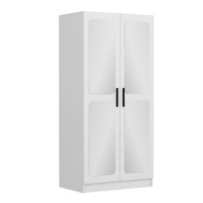 FUNZI LIVING Kales 210 garderobeskab, m. 2 spejllger, 1 hylde, 2 bjlestnger - hvid melamin