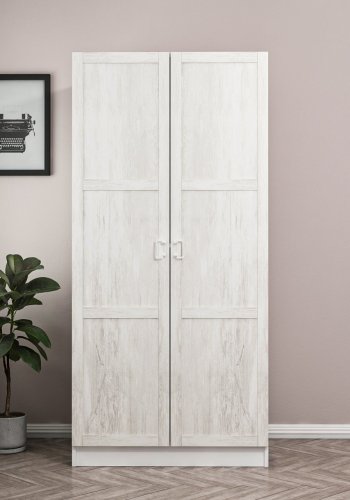 FUNZI LIVING Kales 190 garderobeskab, m. 2 lger, 1 hylde, 2 bjlestnger - antik hvid og hvid