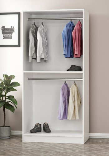 FUNZI LIVING Kales 190 garderobeskab, m. 2 spejllger, 1 hylde, 2 bjlestnger - antik hvid melamin