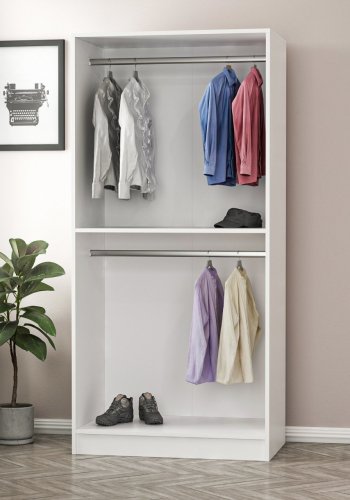 FUNZI LIVING Kales 210 garderobeskab, m. 2 spejllger, 1 hylde, 2 bjlestnger - antik hvid melamin