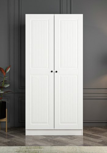 FUNZI LIVING Kales Membran 190 garderobeskab, m. 2 lger, 1 hylde, 2 bjlestnger - hvid melamin