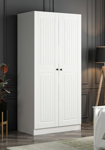 FUNZI LIVING Kales Membran 190 garderobeskab, m. 2 lger, 1 hylde, 2 bjlestnger - hvid melamin