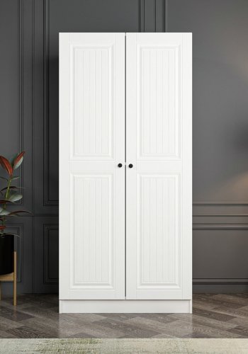 FUNZI LIVING Kales Membran 210 garderobeskab, m. 2 lger, 1 hylde, 2 bjlestnger - hvid melamin