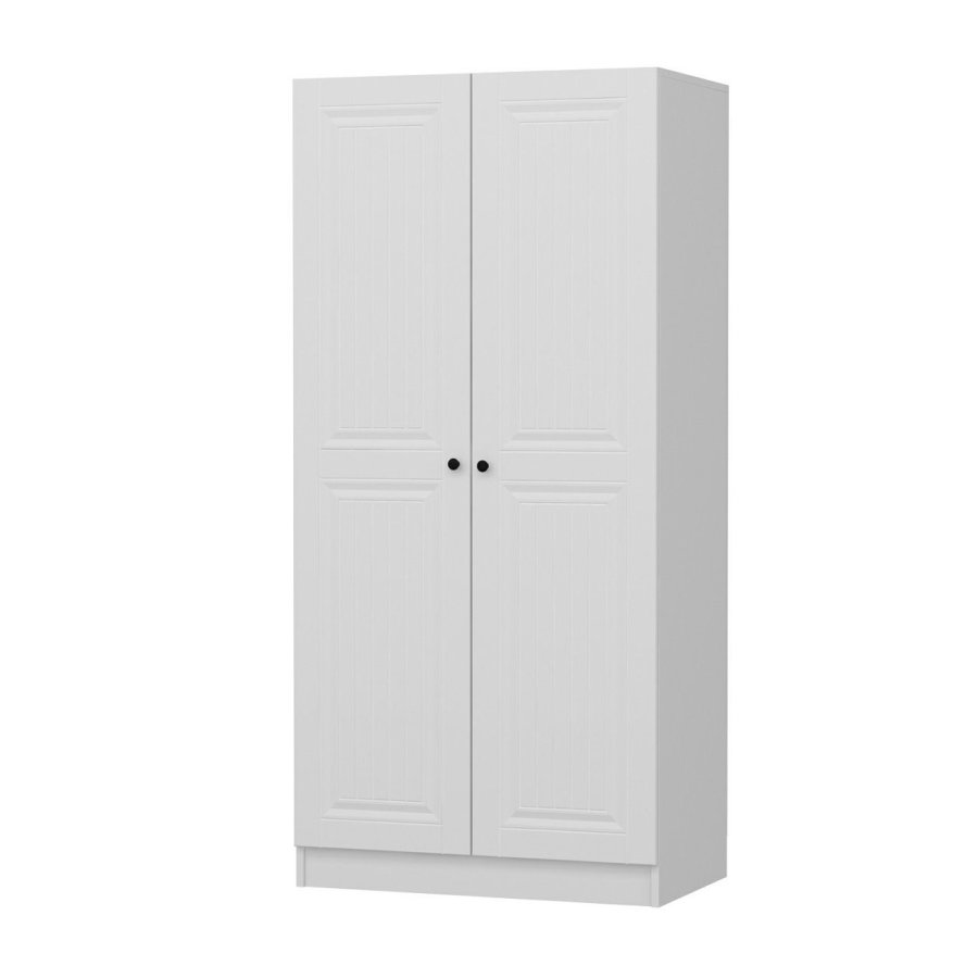 FUNZI LIVING Kales Membran 210 garderobeskab, m. 2 lger, 1 hylde, 2 bjlestnger - hvid melamin